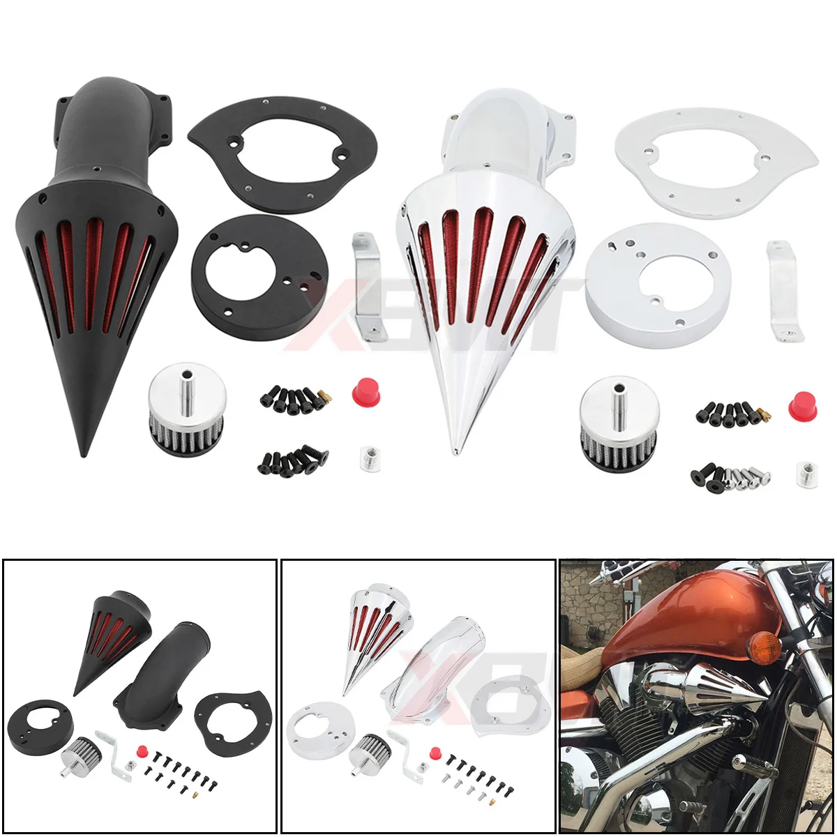 Spike Air Cleaner Intake Filter Kit For Honda VTX1300 VTX 1300 Black/Chrome Aftermarket Motorcycle  Air Filters