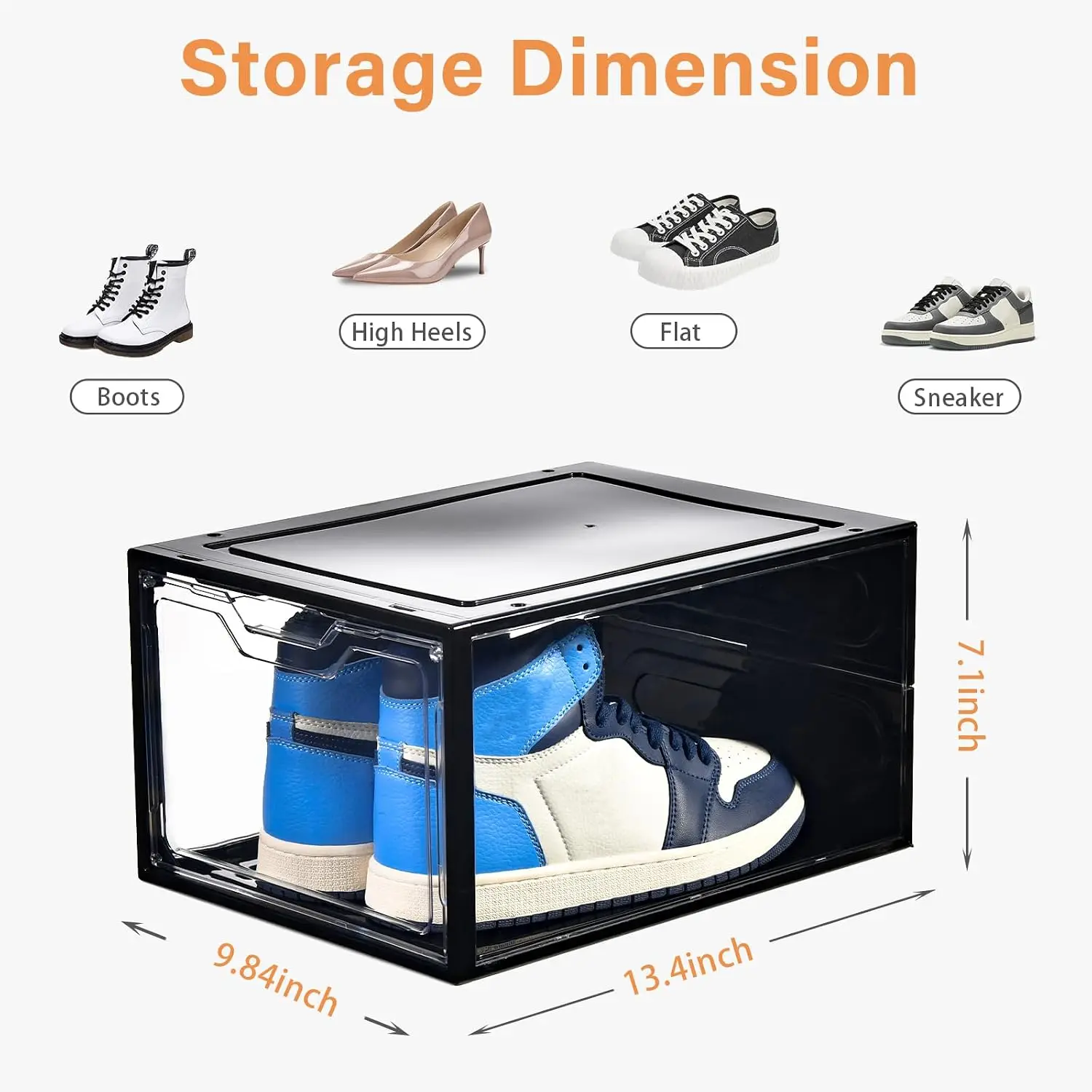 12 Pack Stackable Shoe Storage Organizer with Magnetic Door, Shoe Boxes Clear Black Plastic for Closet, Shoe Rack for Sneaker Bo