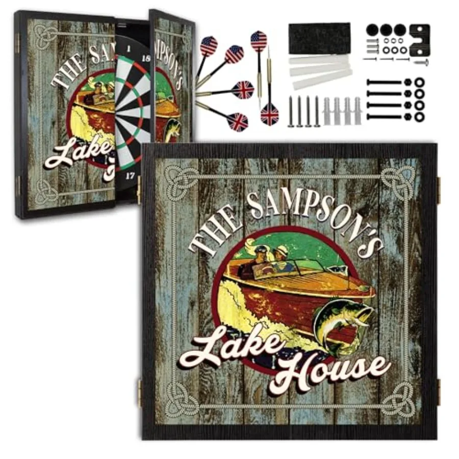 

Personalized Dartboard and Cabinet Set with 6 Steel Tip Darts for Home Entertainment Customizable Design Compact Storage Soluti