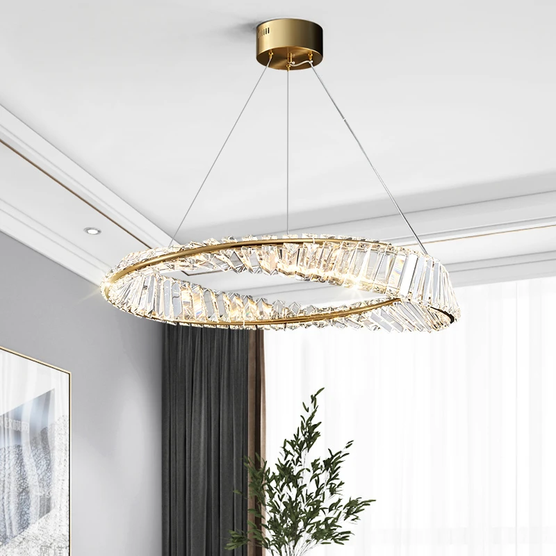 

Postmodern light luxury living room chandelier round crystal ring design bed dining circle