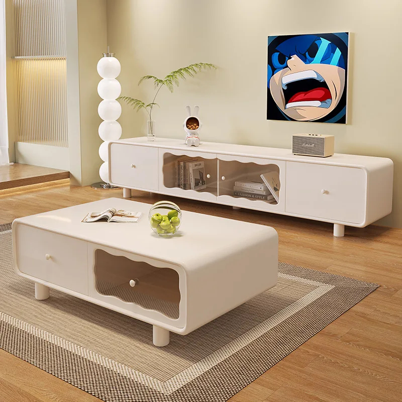 

Cream wind TV cabinet coffee table combination household living room modern simple small apartment French designer floor cabinet