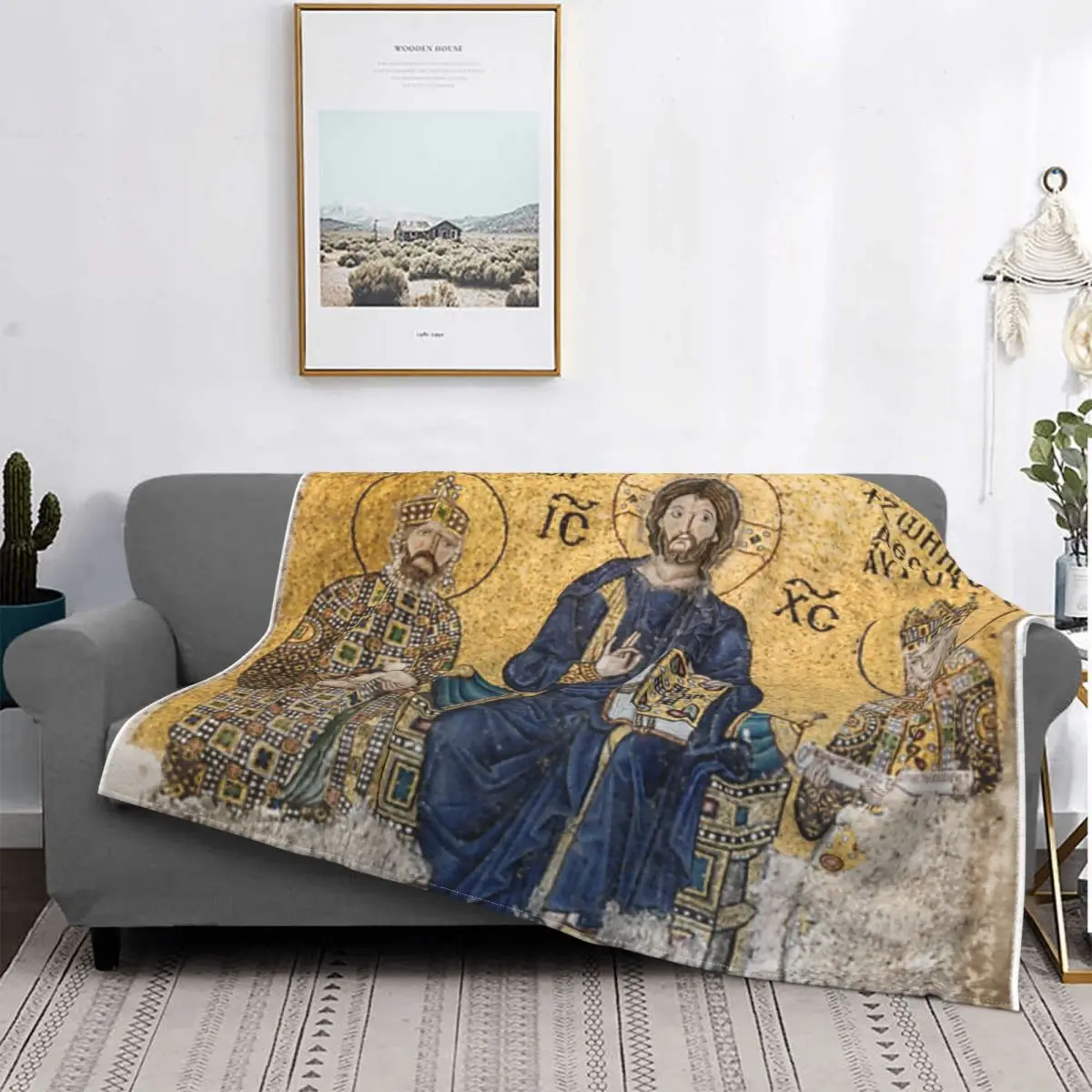 Мозаика Иисуса Христа Pantocrato In Hagia Sophia Istanbul Ультрамягкое одеяло из микрофлиса