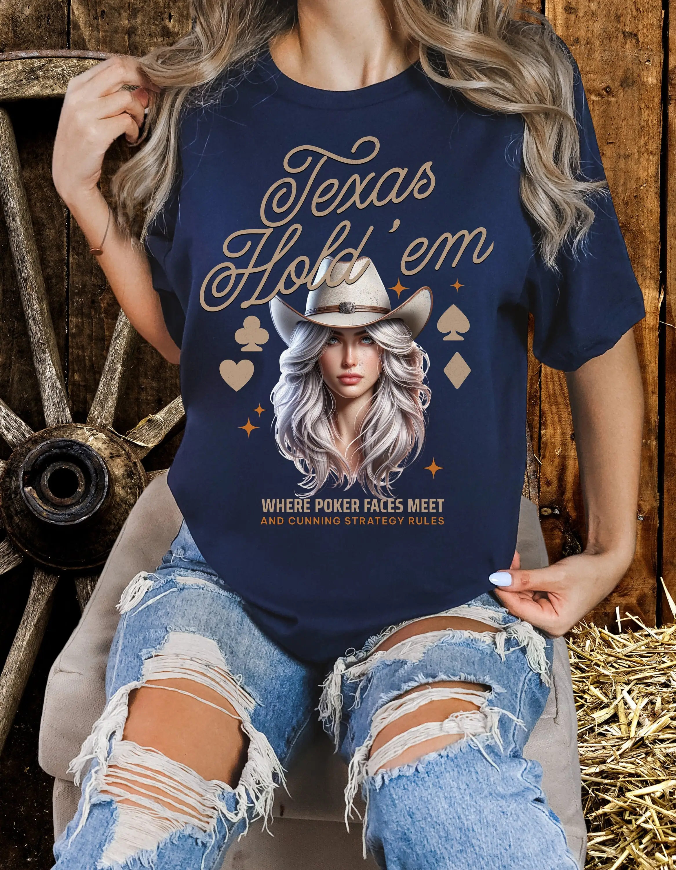 Cowgirl Trending T Shirt Western Theme Gambling Poker Face Texas Hold 'Em For Horse Lover Funny Country Girl Gambler