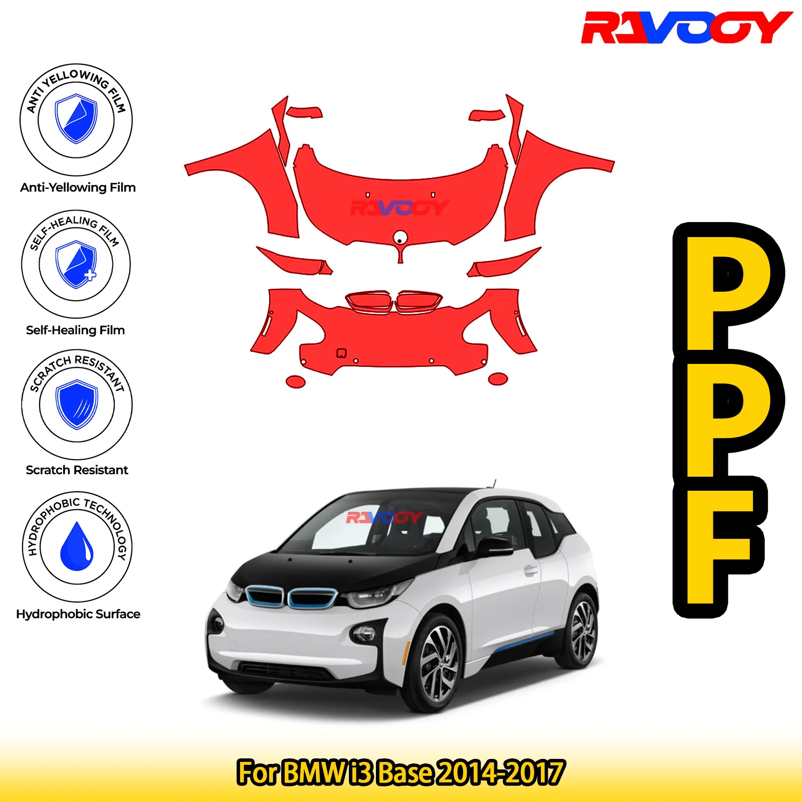 

Для BMW i3 Base 2014-2017 глянцевая матовая черная предварительно вырезанная передняя защитная пленка PPF для защиты от краски