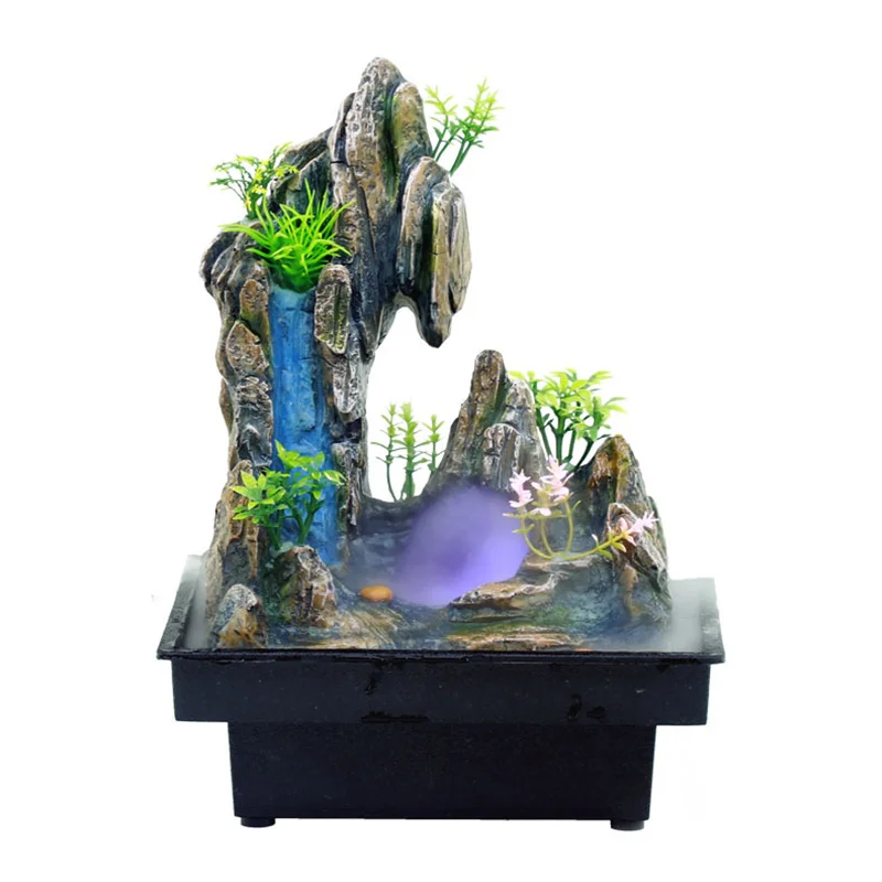Indoor Relaxation Desktop Fountain Waterfall with Rockery Plant Atomizing Humidifier Perfect for Office Home Bedroom Desk Decor