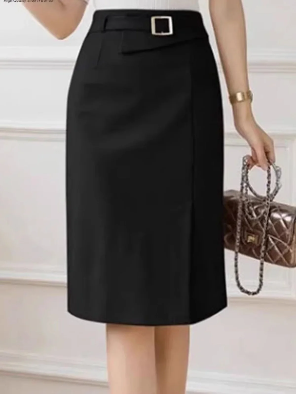 Elastic Commuter Professional High Waist Hip Wrap Dress Street Style Midi Skirt Bodycon Skirt for Women Aged 18-24