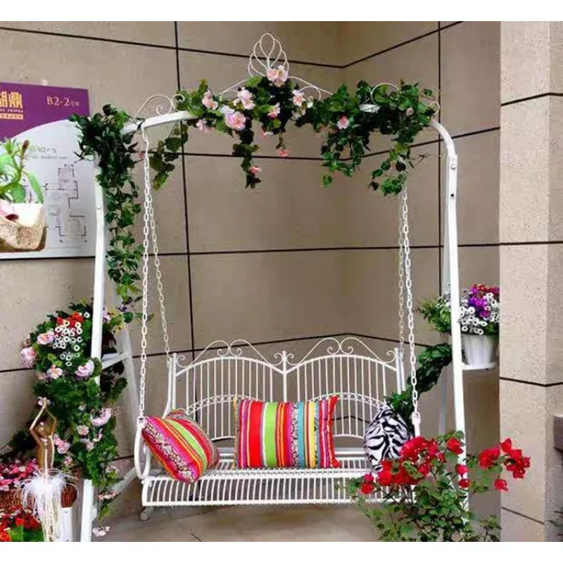 Outdoor wrought iron double swing courtyard indoor cradle chair, wedding wedding ornament European balcony garden basket chair