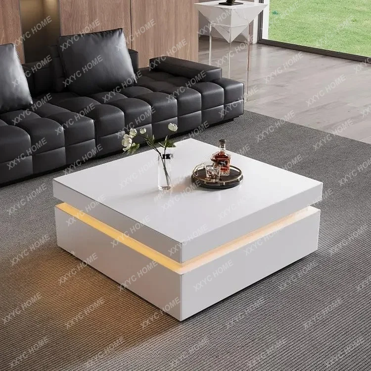 A4567 Intelligent square rock slab coffee table with lamp Modern simple light luxury black coffee table sensor light Living room