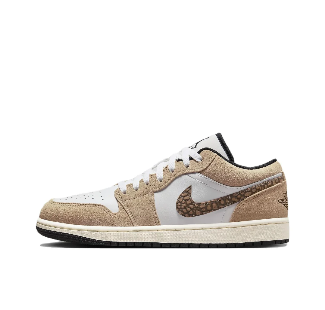 Nike Air Jordan 1 Low Mens Low Top Basketball Shoes Trendy Fashion Sneakers Wear-resistant Slip-resistant White Brown Colorway