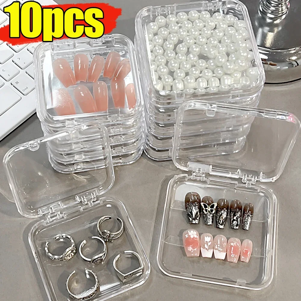 10/1PCS Transparent Jewelry Nail Storage Box Portable Square Acrylic Container Earring Rings Bracelet Badge Nail Packaging Case