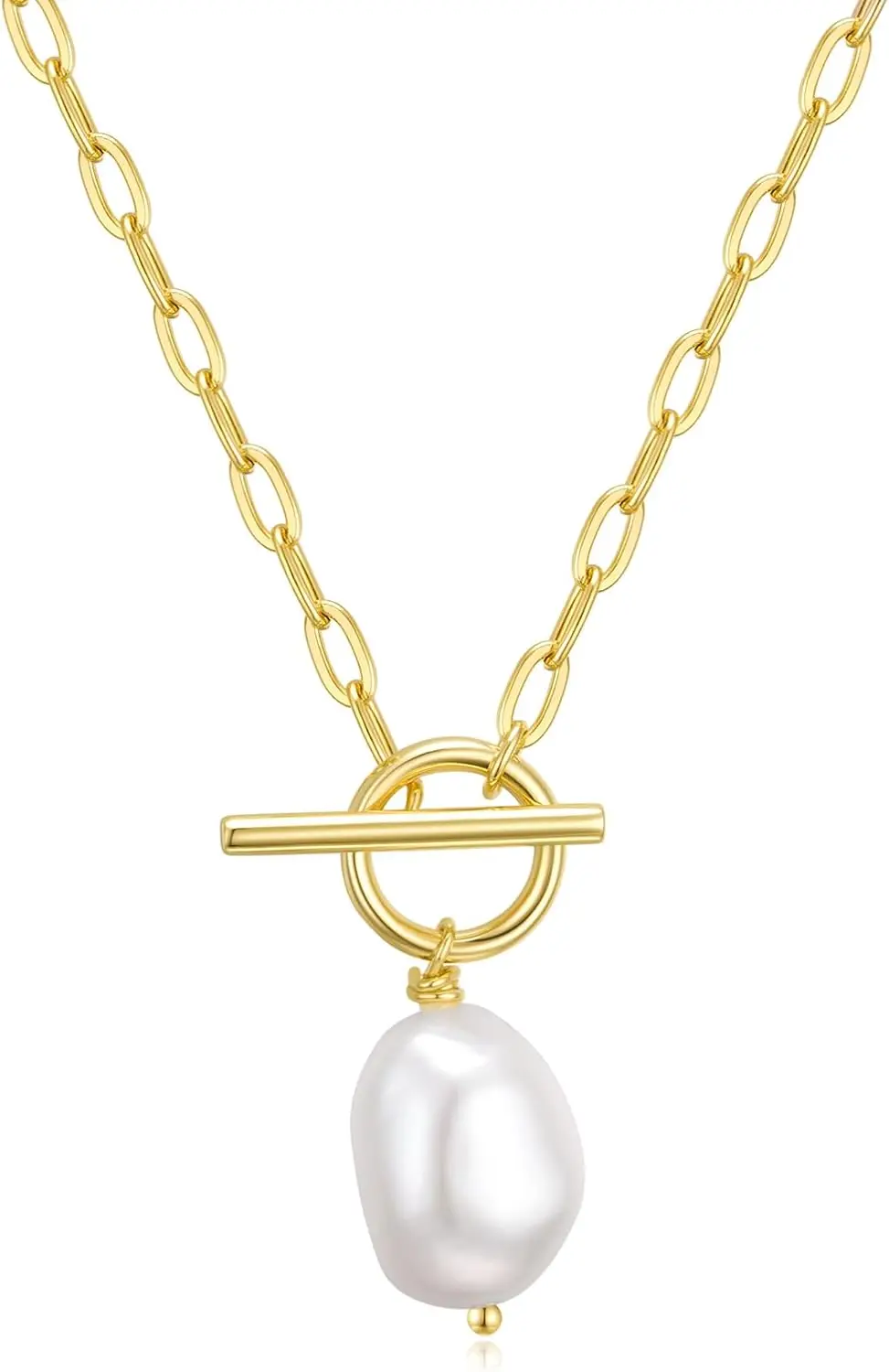 

Freshwater Pearl Pendant Necklace for Women, Gold Plated Toggle Clasp, Adjustable Chain, Elegant