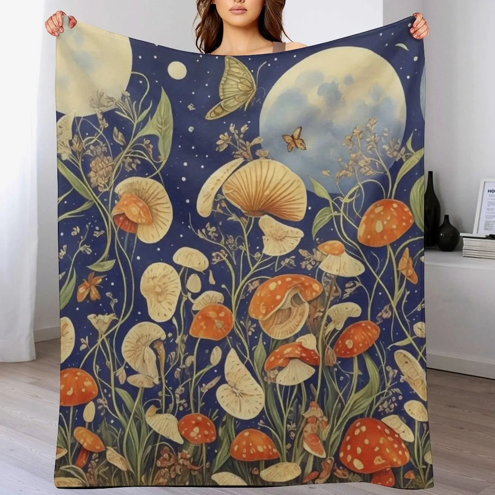 

Dark Vegan Occult Cottagecore Moon Flower Floral Throw Blanket Lightweight Cozy Blanket for Bed Sofa