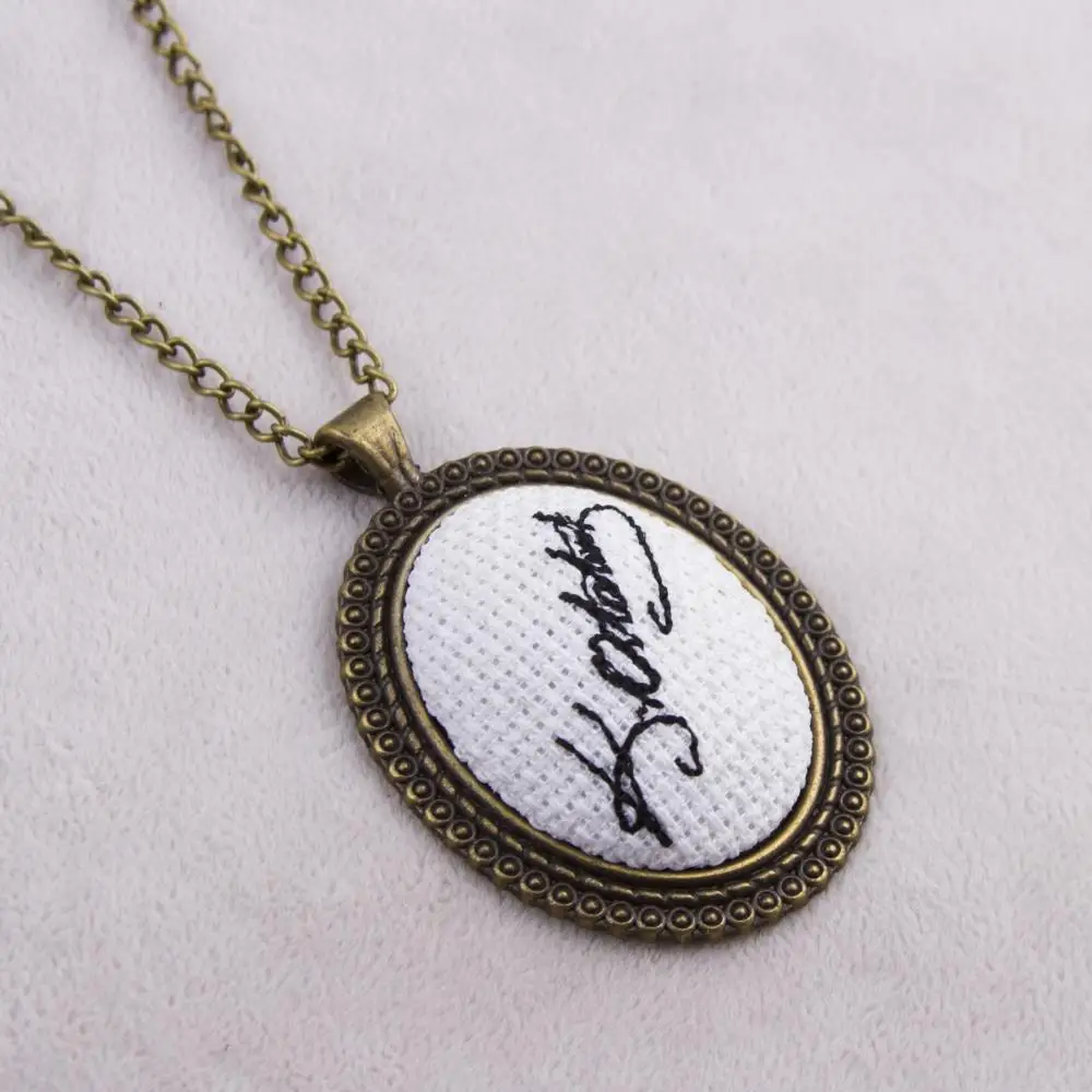 Ataturk Signed Cross Stitch Etamin Necklace