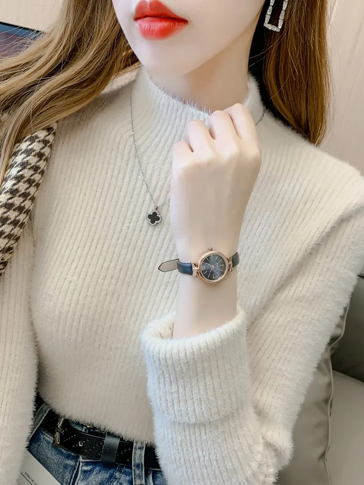 

Women's Thiened Fce Knitwear Underwear irt Autumn Winter New Sle Water Rabbit Fur Warm Fluffy Long Sve Top