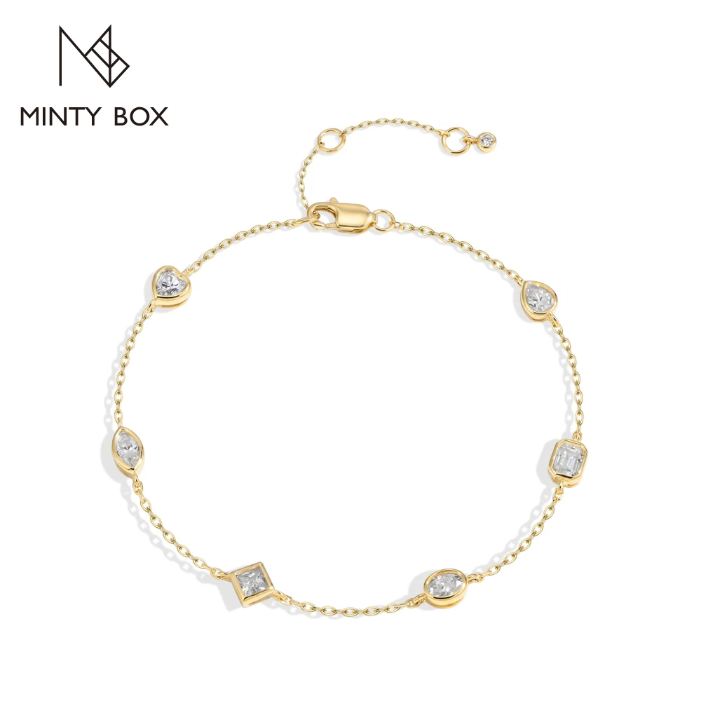 MINTYBOX Multi Shape Moissanite Bracelets for Women S925 Sterling Silver Adjustable 16+3cm Dainty Office Daily Wear Jewelry Gift
