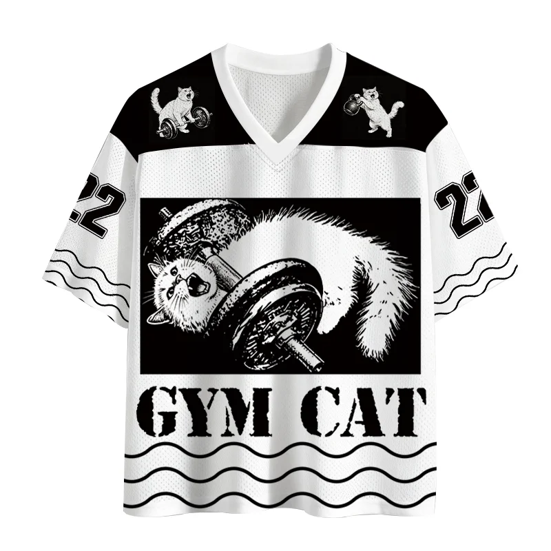 New Sports Mesh Jersey, Quick Drying Sports Short Sleeved Jersey, Upgraded Fabric, Mesh Knitted Fabric, Fun Little Cat,Y2K Trend
