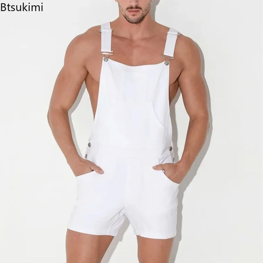 2026 Sexy Men's One-piece Overalls Fashion Suspenders Casual Rompers Shorts Trend Streetwear Men Vintage Jumpsuit Strap Shorts