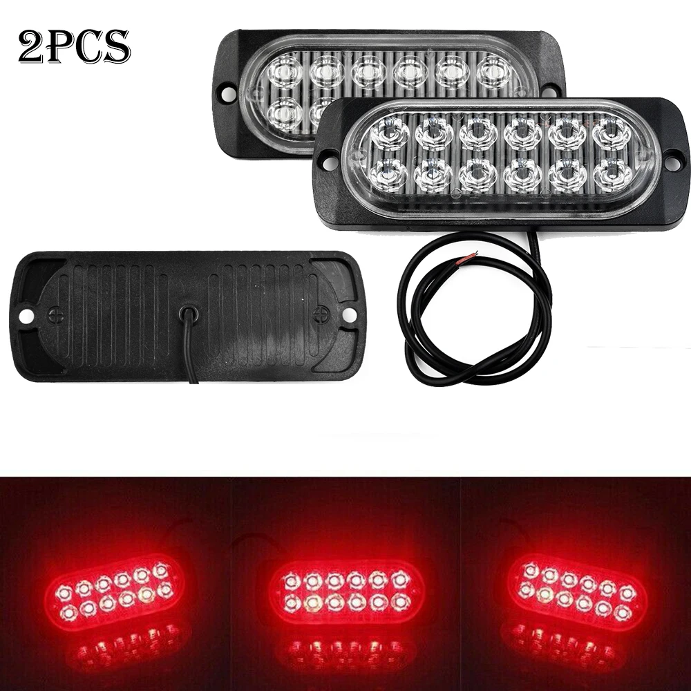 깜박이는 비콘 경고등, 12 LED 스트로브 조명, 12V 24V 스트로보스코프, 자동 DRL 자동차 트럭 레드 라이트, 2 개