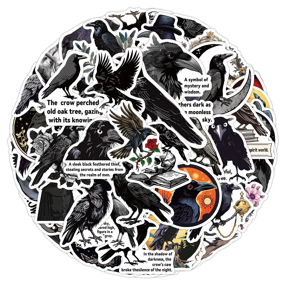 

10/30/50PCS Black Crow Sticker Cool Decorative Scooter Motorcycle Wardrobe Shoe Rack Helmet Bicycle Waterproof Decal Kids Toy