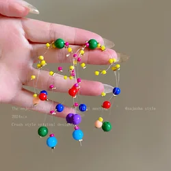 Girl's Long Colorful Beaded Earrings