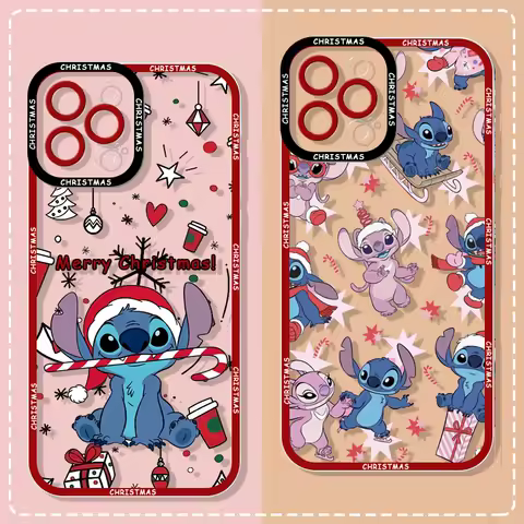 Phone Case For Samsung S25 S24 S23 S22 S21 S20 FE Note20 Plus Ultra Lite 5G Disney Stitch Angel Christmas Clear Soft TPU Cover