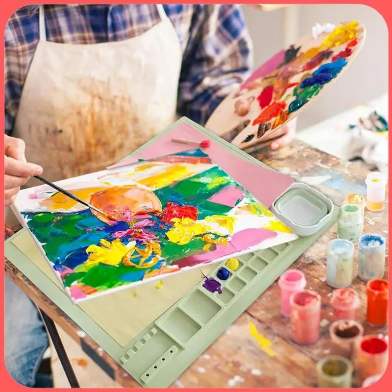 

AA89-2 PCS Painting Mat With Water Cup, Silica Gel 20X16 Inch Art Mat Craft Mat For Painting Paint Mats
