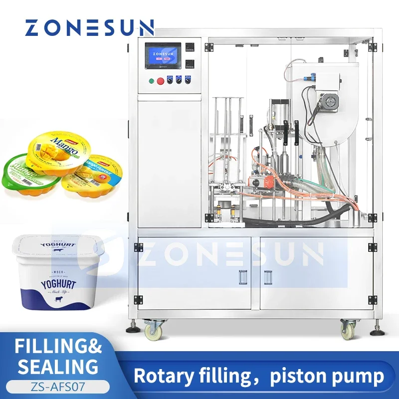 ZONESUN Automatic Cup Filling and Sealing Machine Rotary Cup Filler Yogurt Cup Sealer Jelly Packaging Equipment ZS-AFS07