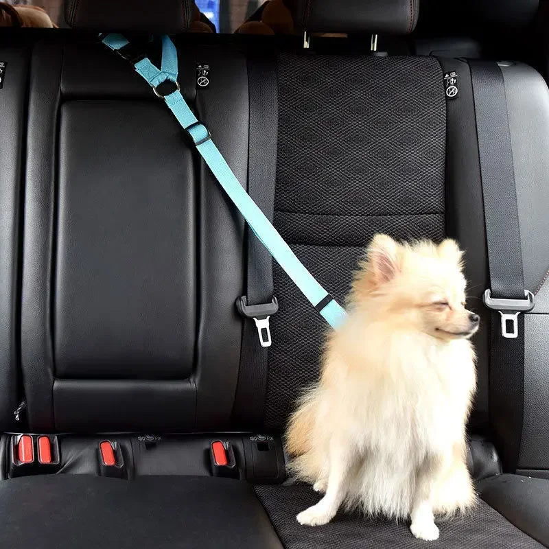 Tali sabuk kursi tali anjing dapat diatur, sabuk keselamatan mobil anjing kucing untuk anjing, Harness kerah traksi perjalanan, tali penuntun anjing kecil sedang