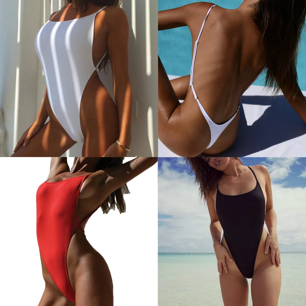 

High-cut one-piece swimsuit, sexy solid color, backless