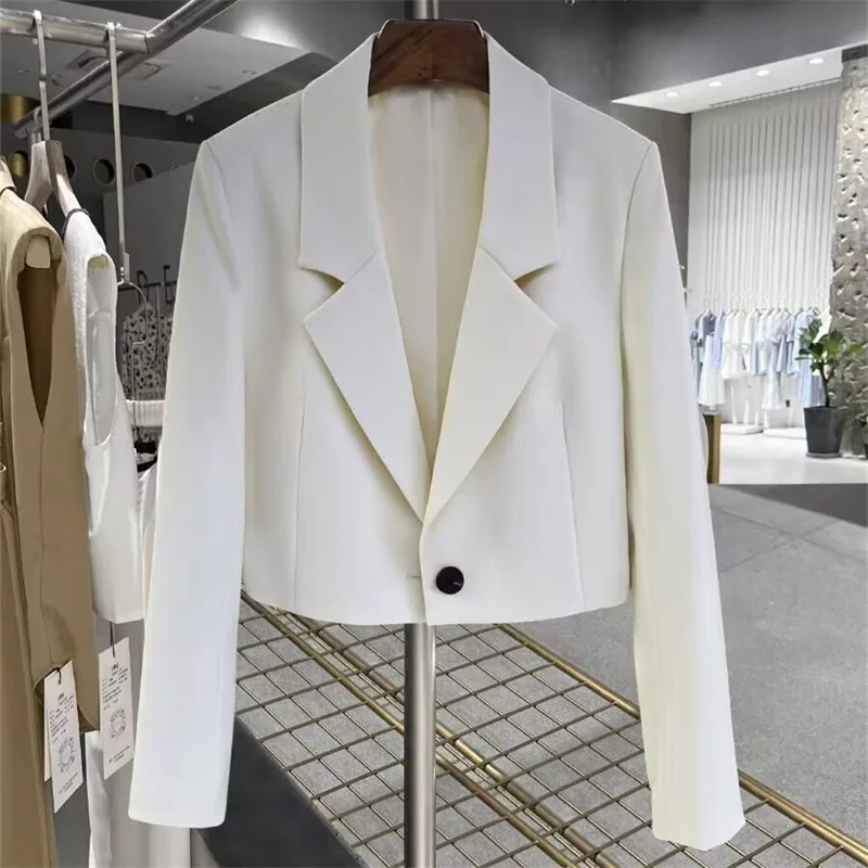 HOO 2024 Women's Autumn New Fashion Creamy-white Ultra Short One Button Casual All-Match   blazer