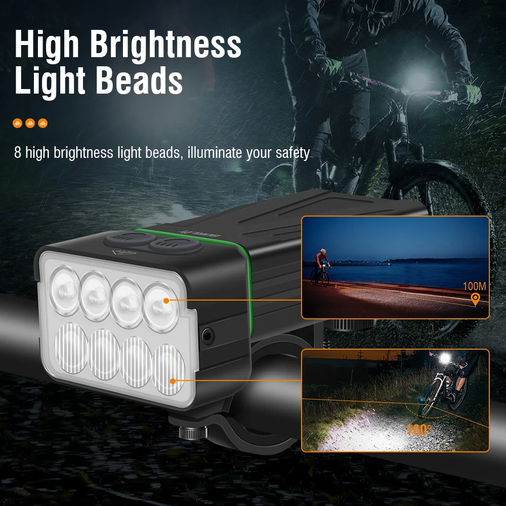 Boruit-bicicleta USB lanterna LED recarregável, tocha rotativa, lâmpada de ciclismo, camping, pesca, ao ar livre, à prova d'água