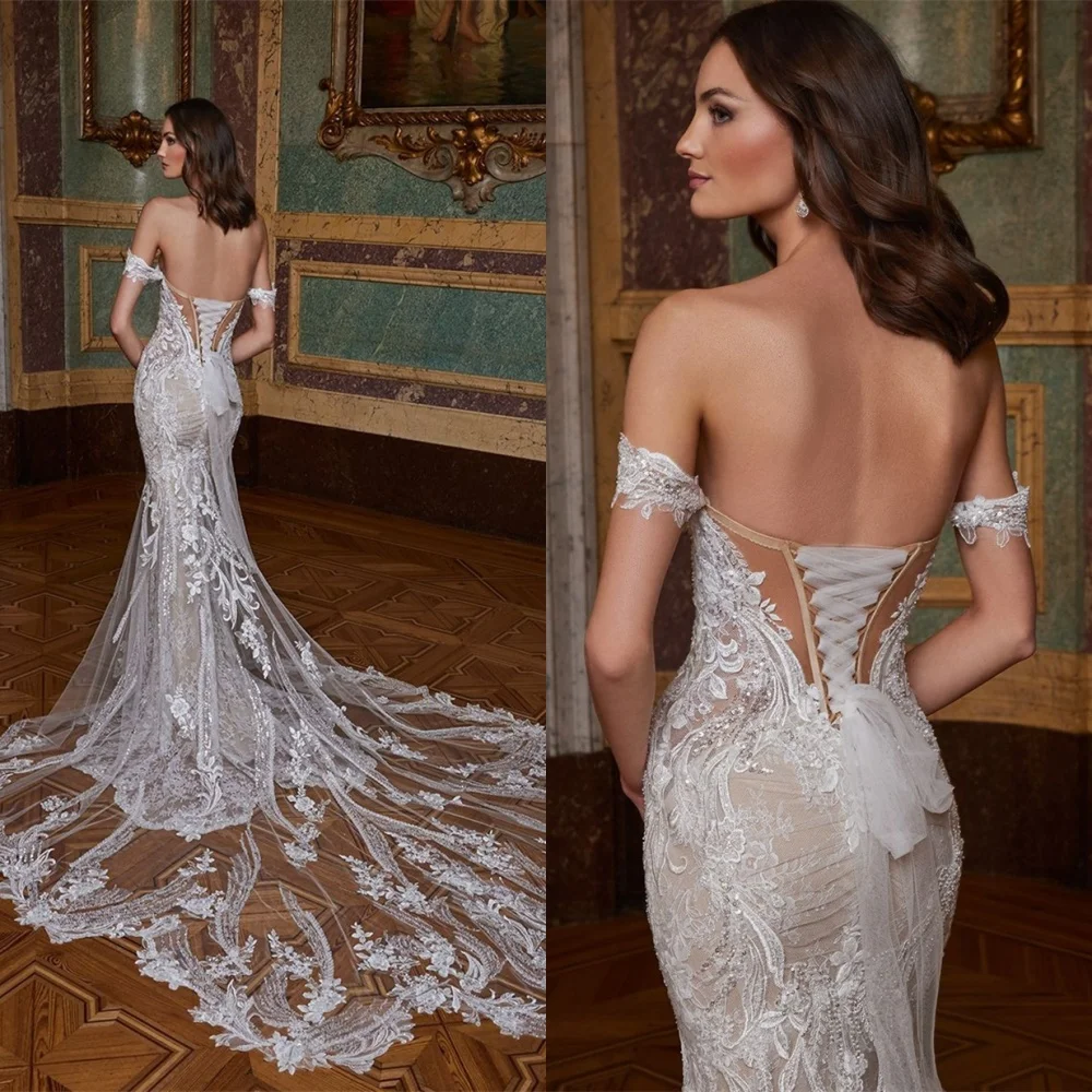 

Customized Dreamy White Tulle Wedding Dress Elegant Strapless Sleeveless Bridal Party Delicate Lace Up Back Vestido De Novia