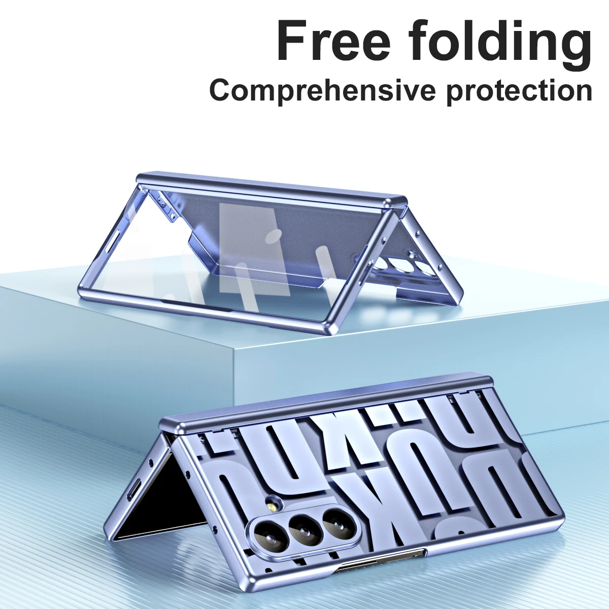 Casing Penutup Belakang PC Keras Lapis Listrik Huruf Modis untuk Samsung Galaxy Z Lipat 7 6 5 4 3 2 dengan Film Layar Kaca