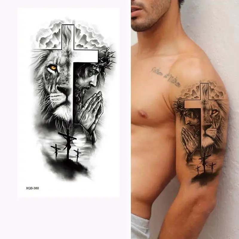 تاتو مؤقت مقاوم للماء داكن للرجال والنساء على شكل جمجمة النمر وولف الموت وملصقات وشم مزيفة على شكل حيوان الذراع