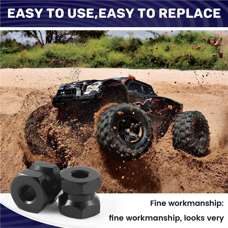 AS96-8Pcs 12Mm Hex Wheel Hub Drive Adaptor 12Mm Extension Combiner Coupler For 1/10 RC Car Crawler SCX10 D90,Black