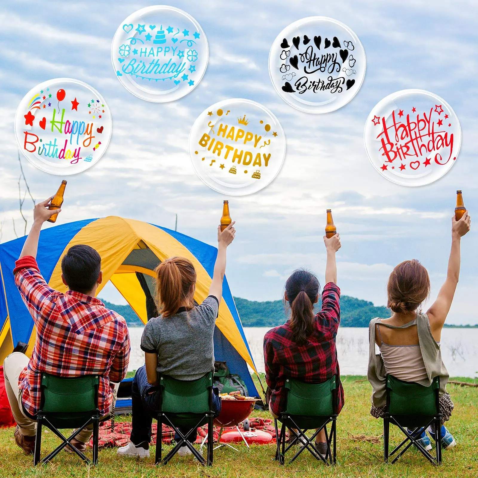 Happy Birthday Party Stickers Birthday 36inch Paster Big Clear Transparent Balloon DIY Stickers For Birthday Party Decorations