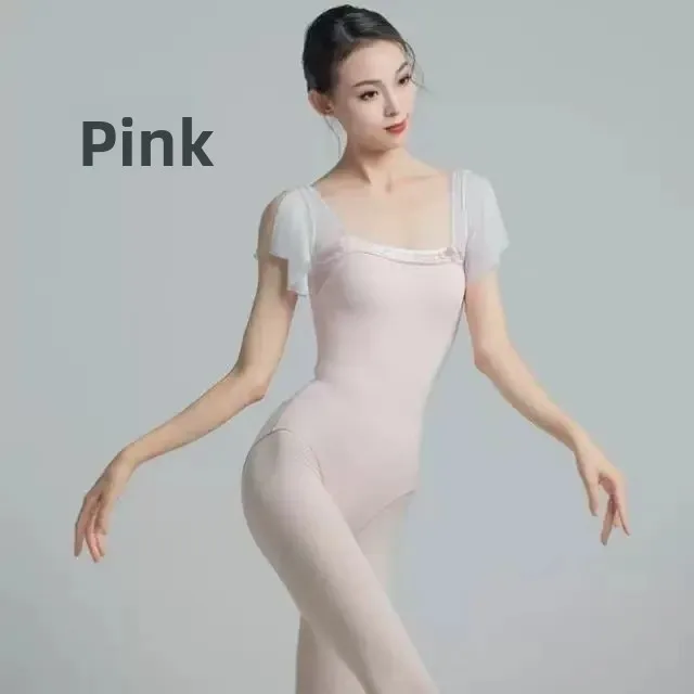 زي رقص الباليه للبالغين، زي جمباز بخصر مرتفع، زي تدريب بأكمام طائرة، ملابس رياضية نسائية للياقة البدنية