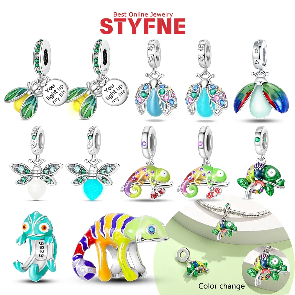

Charms 925 Silver Luminous Color-changing Series Firefly Ladybug Chameleon Pendants Fit Original Bracelet DIY Fine Jewelry Gift