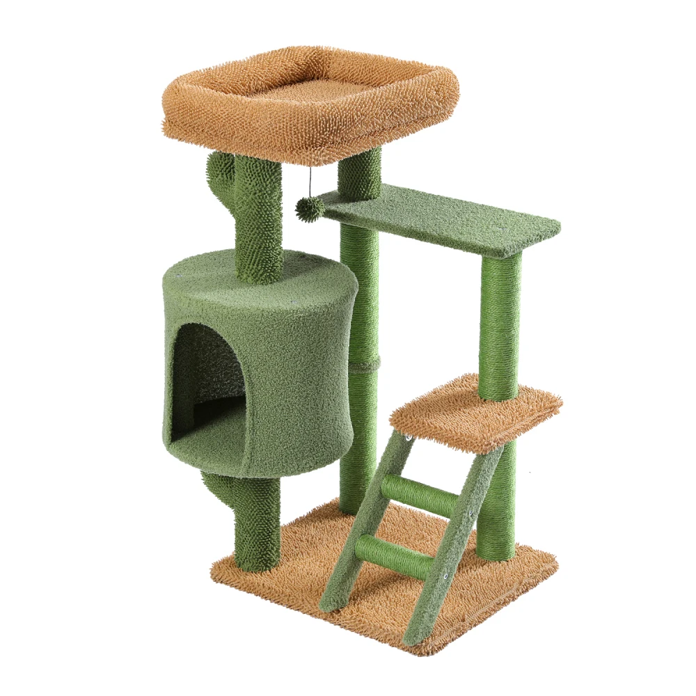 

Desert Cactus Cat Tree Ladder Multi Levels Condo, Green ,Pet Cages