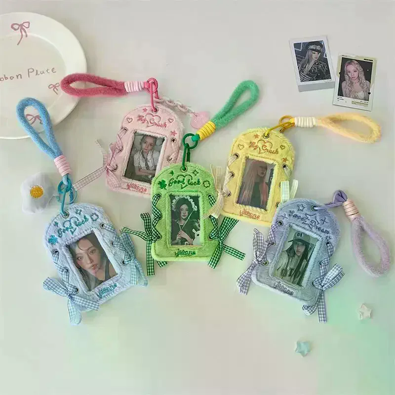 Cute Ballet-style Ribbon Photocard Holder Plush Card Holder With Lanyard Idol Photo Storage Card Display Protective Pendant Gift