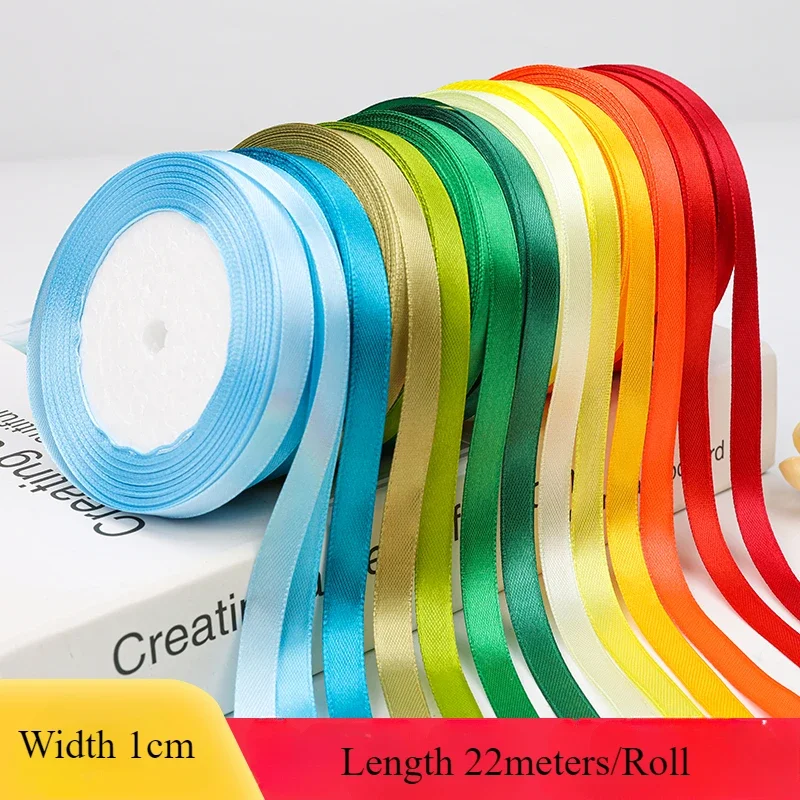 Satin Ribbon 22Meters/Roll 10mm Gift Wrap Bow Handmade DIY Craft Christmas Wedding Party Decoration