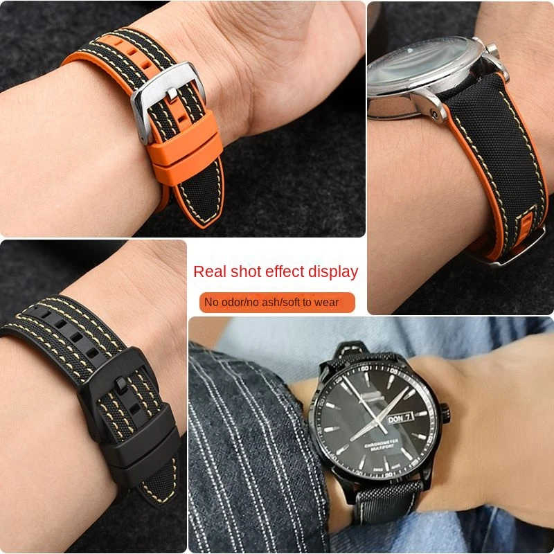 New Design Hybrid FKM Watch Strap for Mido Helmsman M005 M038.431 M038431a Quick Release Canvas Nylon Watchband Bracelet 22mm