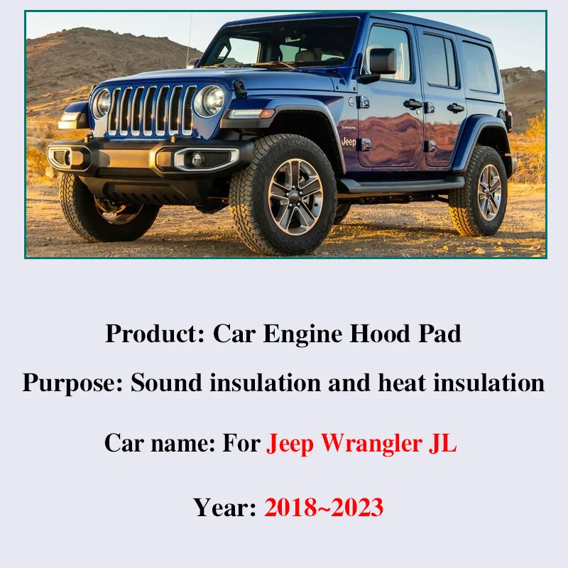 Car Accessories for Jeep Wrangler JL 2018~2023 2022 2021 Auto Engine Hood Pad Sound Insulation Cotton Cover Soundproof Fireproof