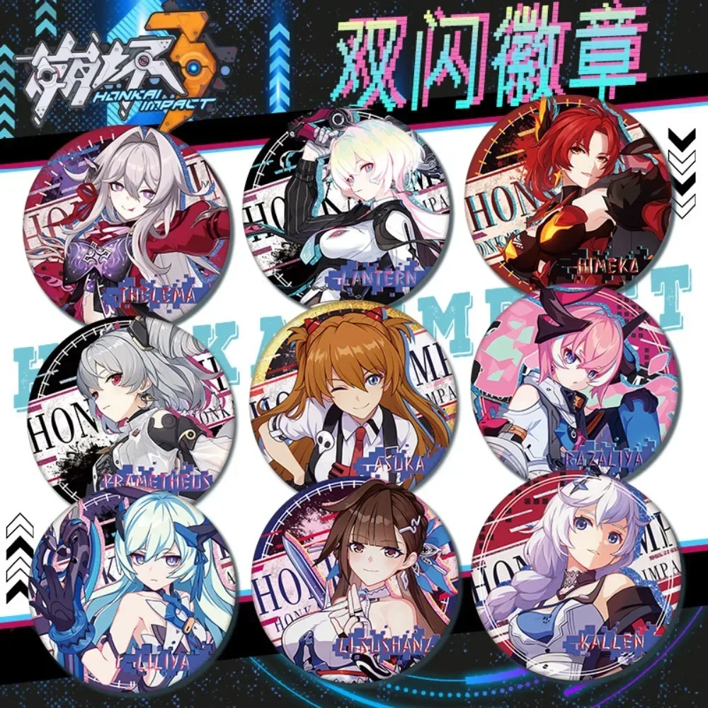 58mm Game Honkai Impact 3 Tinplate Brooch Elysia Aponia Sirin Fu Hua Badge Pin Decorative Collection Accessories Ornament Gift