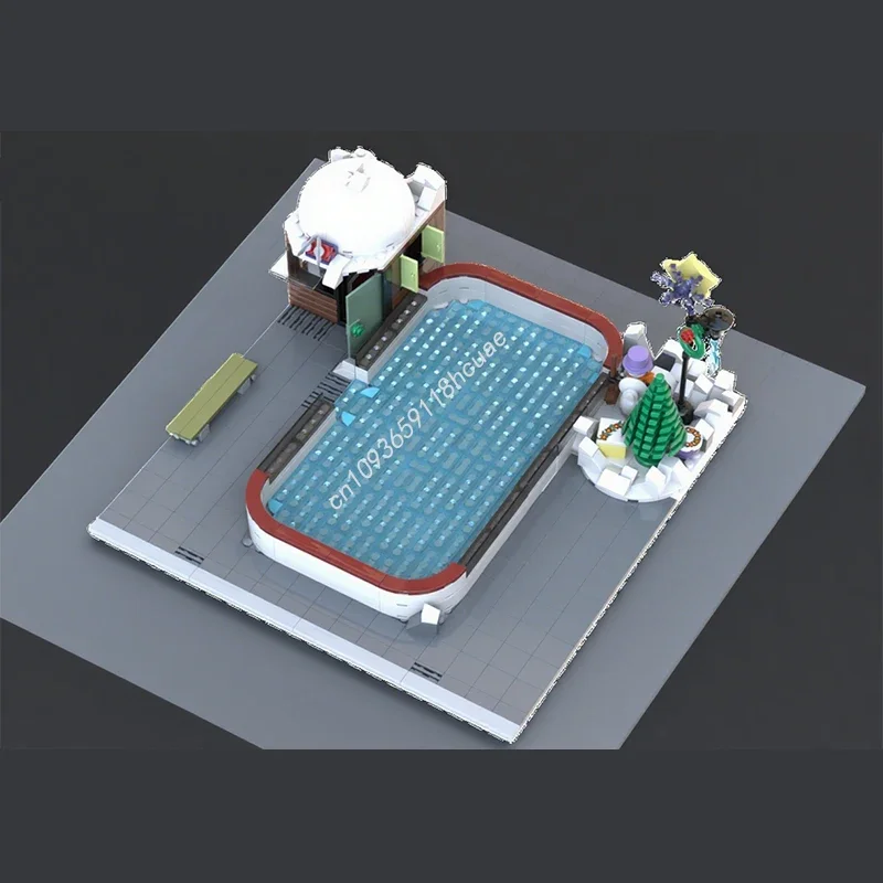 535 stücke MOC Stadt Skate Eislaufen Rink Frohe Feiertage Weihnachten Bausteine Weihnachten Geschenk Eltern Kind Hände Auf Montage