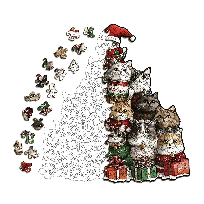 ตัวต่อแมว 194 ชิ้น ตัวต่อไม้รูปแมวแปลกตา เกมคลายเครียด ของขวัญวันเกิด คริสต์มาส ของตกแต่งบ้าน