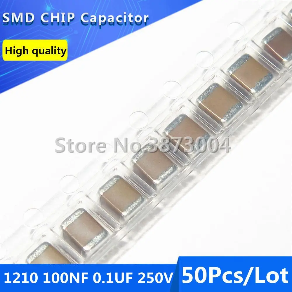 50pcs 1210 100NF 0.1UF 250V 10% Thick Film Chip Multilayer Ceramic Capacitor