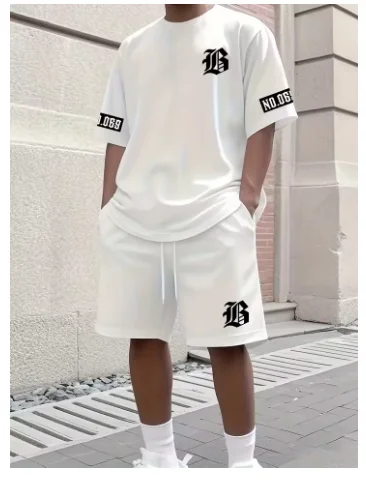 

Suit Sportswear Casual Daily Clothing Men's Summer New Men's Suit Alphabet Printed Casual Fashion T-Shirt