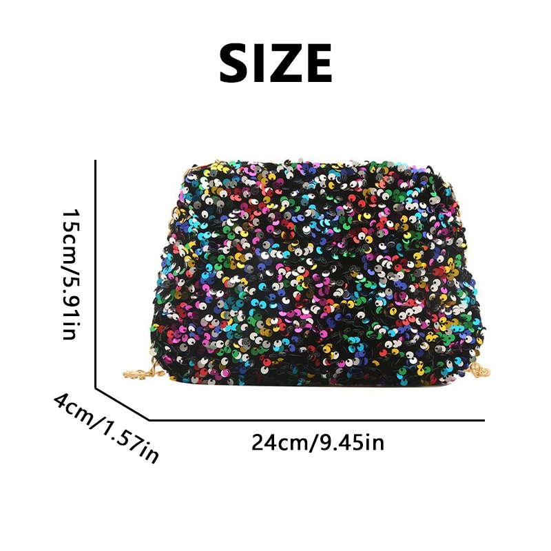 Borsa a tracolla con paillettes tinta unita Catena semplice Ins Borsa piccola quadrata Borsa sotto le ascelle Pochette da sera Donna