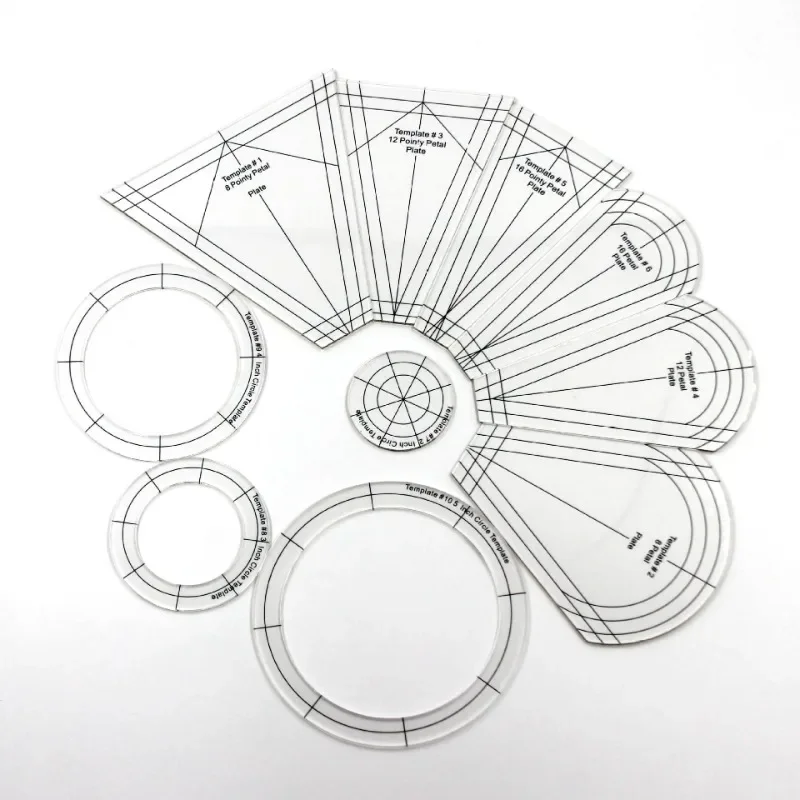 10Pcs Acrylic Template Set Quilting Template Free Motion Sewing Ruler for DIY Crafts Drawing Sewing Cutting Patchwork Ruler Tool